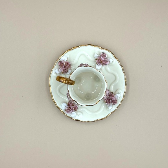 Victorian Porcelain Teacup and Saucer with Delicate Pink Flowers and Gold Trim - Picture 6 of 6